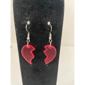 Red heart puzzle earrings